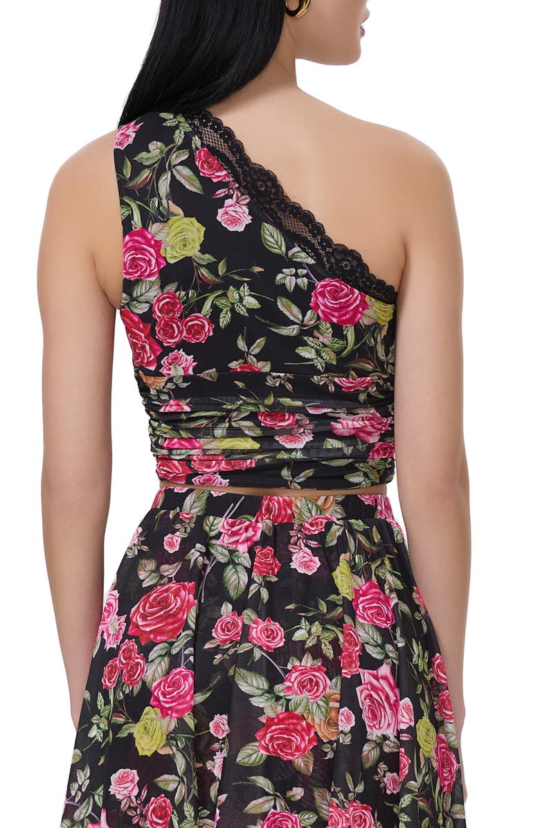 AFRM Delany Floral Ruched One-Shoulder Crop Top, Alternate, color, Wallpaper Rose