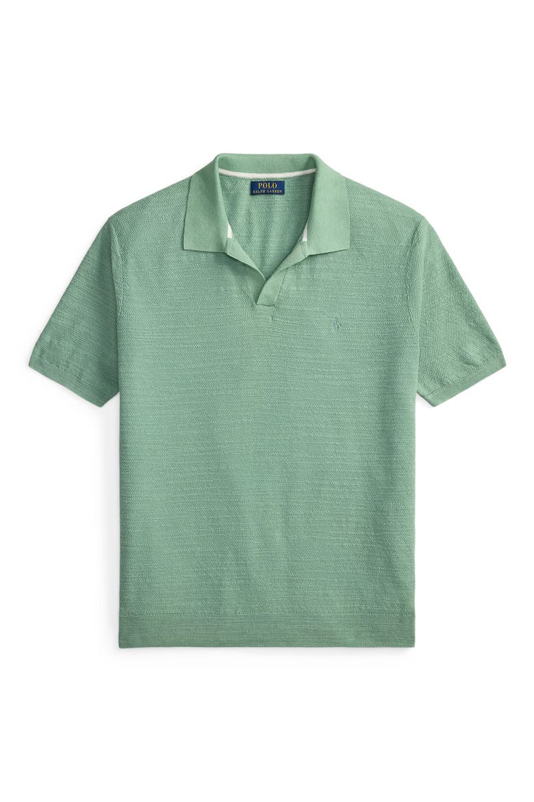Textured Seed Stitch Cotton & Linen Polo, Alternate, color, FADED MINT/ DECKWASH WHITE