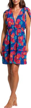 Cosita Linda Floral Ruched Sleeve Cover-Up Sundress