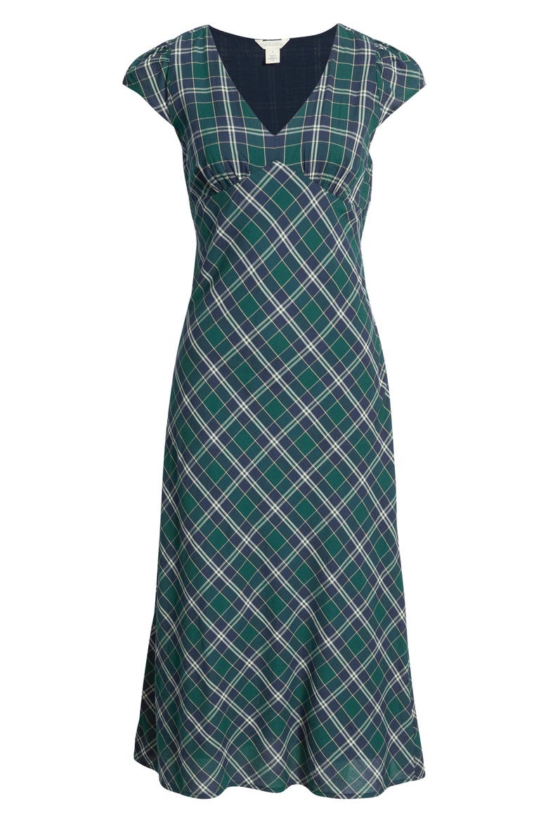 Plaid Cap Sleeve Midi Dress, Alternate, color, GREEN- NAVY ABBY PLAID