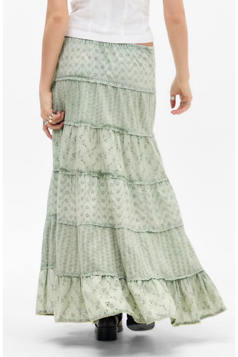 Embroidered Eyelet Tiered Cotton Maxi Skirt, Alternate, color, GREEN