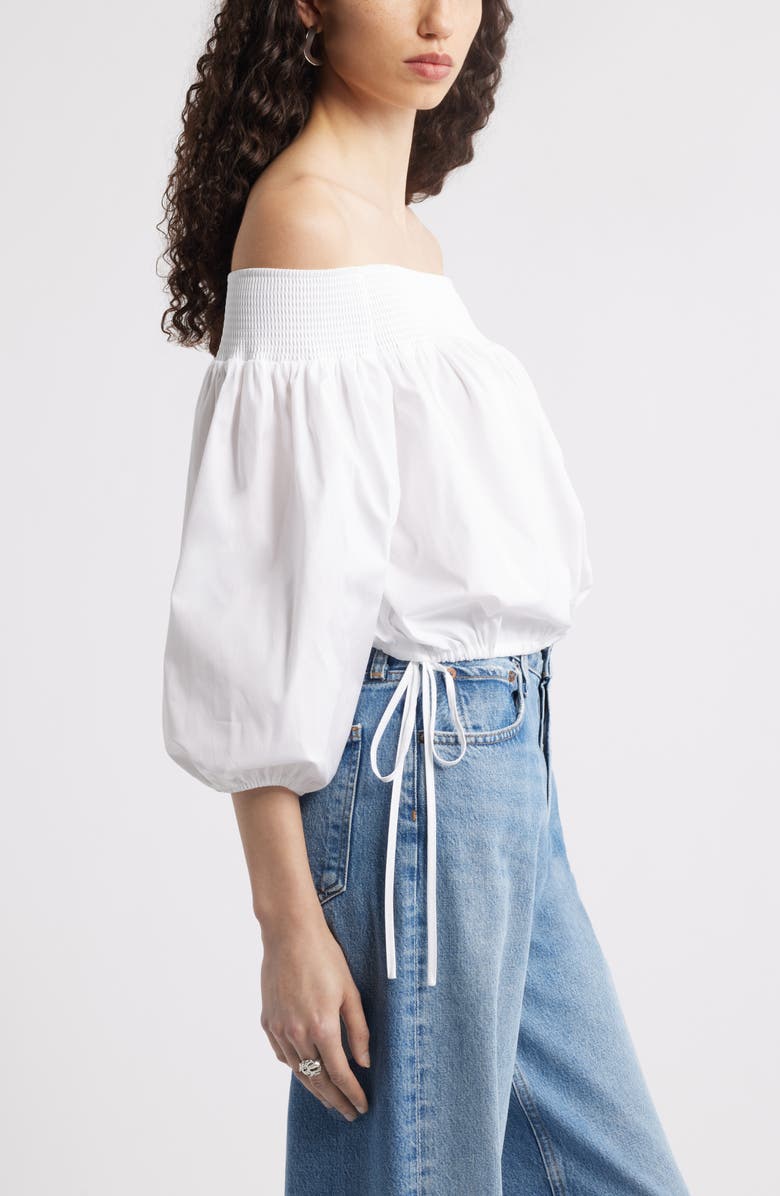 Nordstrom Off the Shoulder Cotton Poplin Shirt, Alternate, color, White