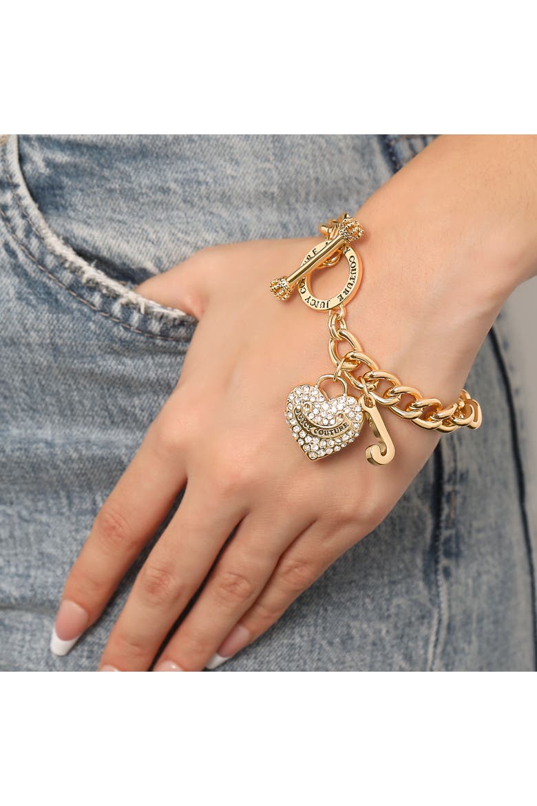 Toggle Bracelet with Crystal Heart Charm, Alternate, color, Gold