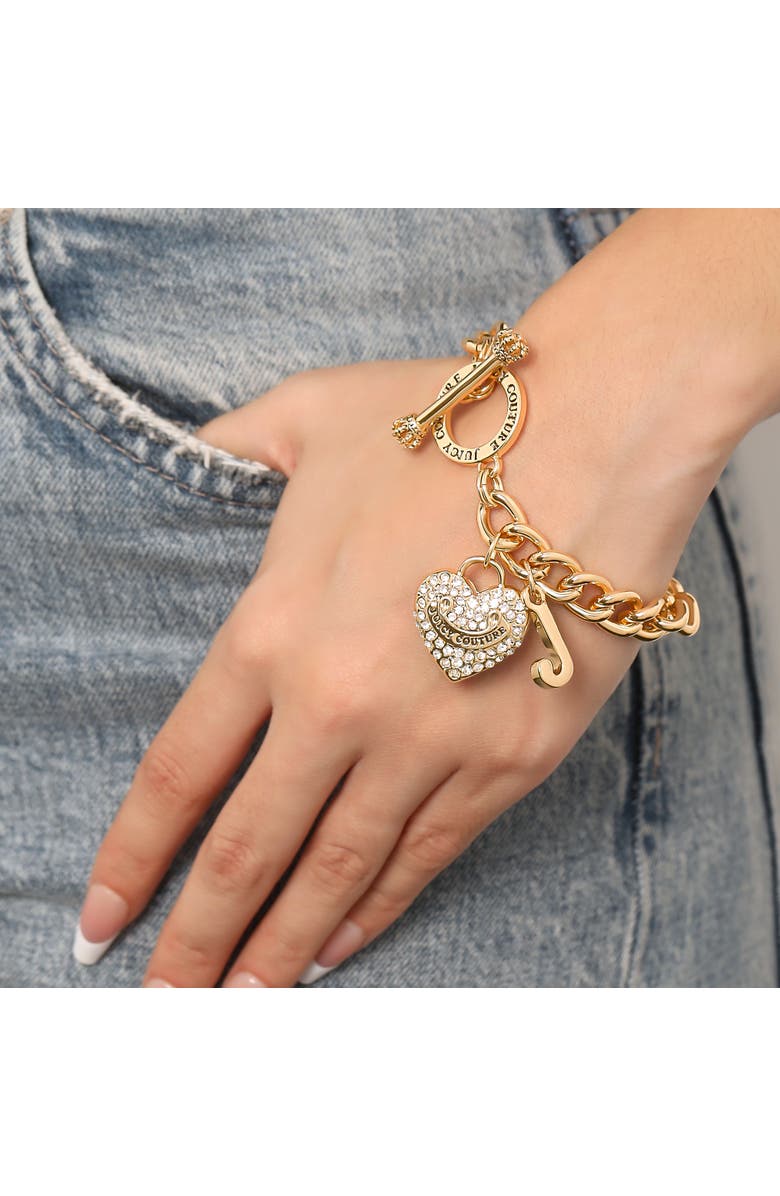 Juicy Couture Toggle Bracelet with Crystal Heart Charm, Alternate, color, Gold