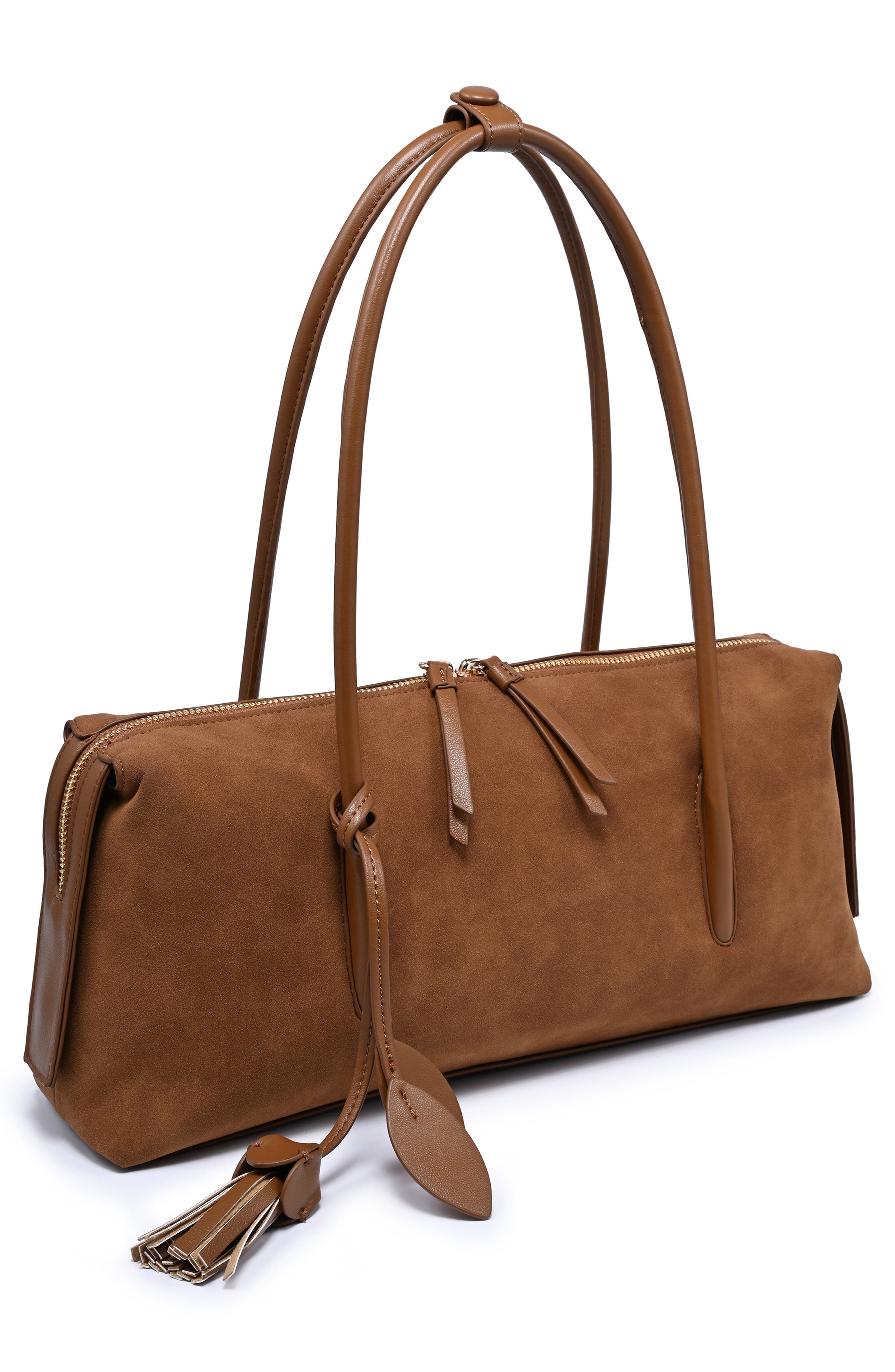 Faux Suede Shoulder Bag, Alternate, color, COGNAC