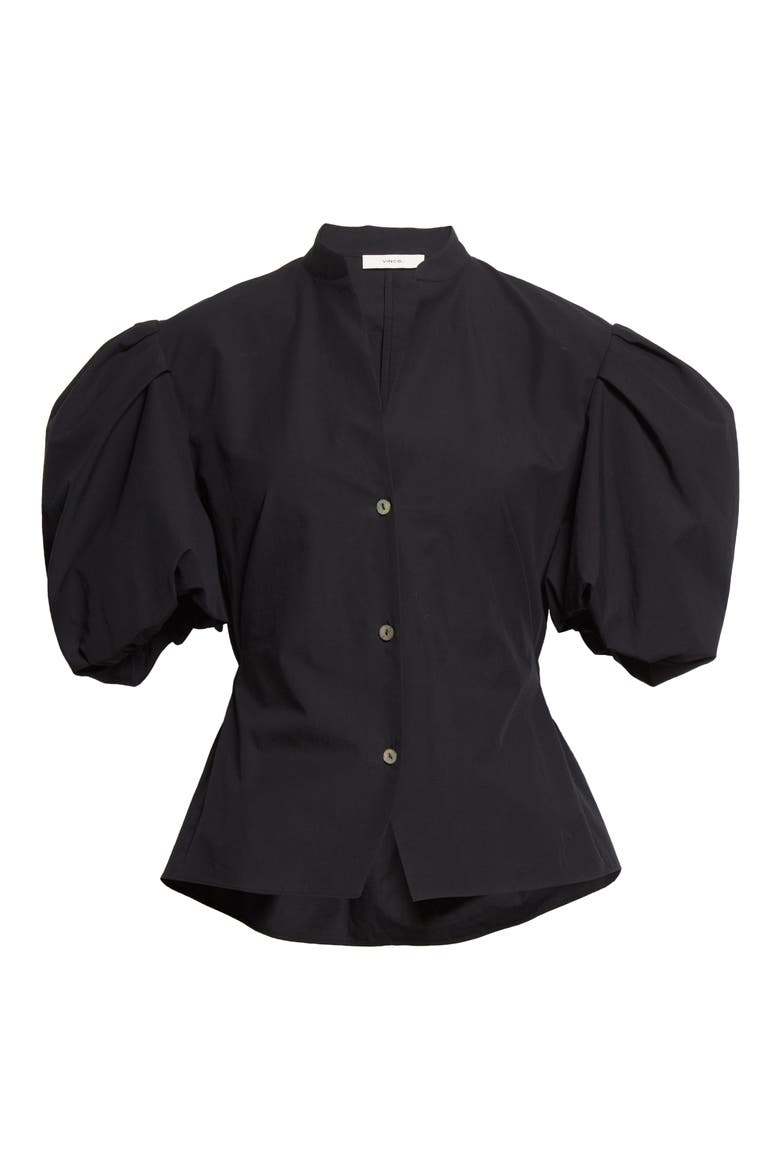 Puff Sleeve Cutout Back Detail Cotton Blouse, Alternate, color, BLACK