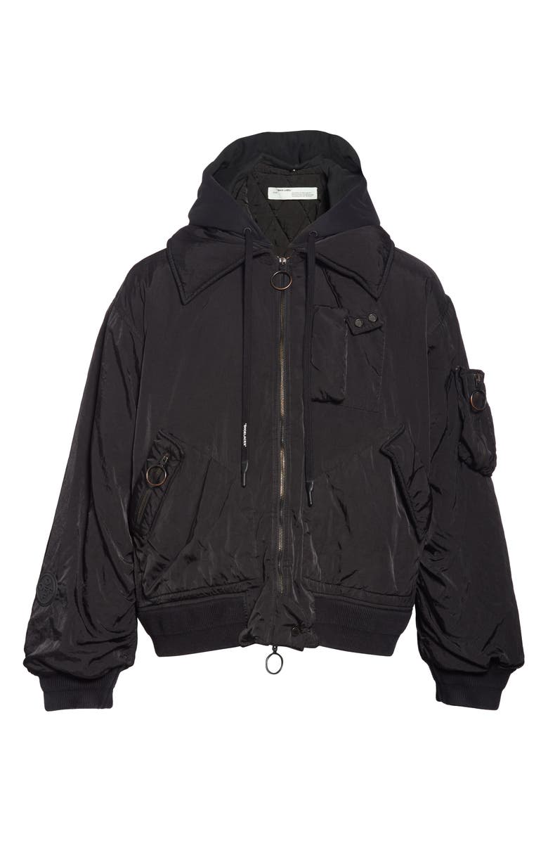 Off-White Arrow Hooded Nylon Bomber Jacket, Alternate, color,