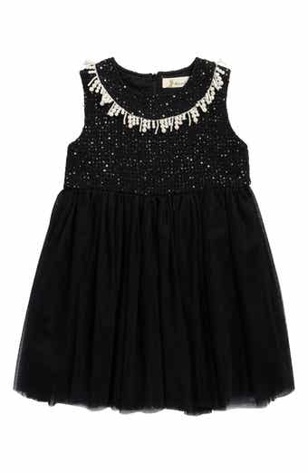 Doe A Dear Kids' Faux Pearl Trim Tweed Tulle Dress