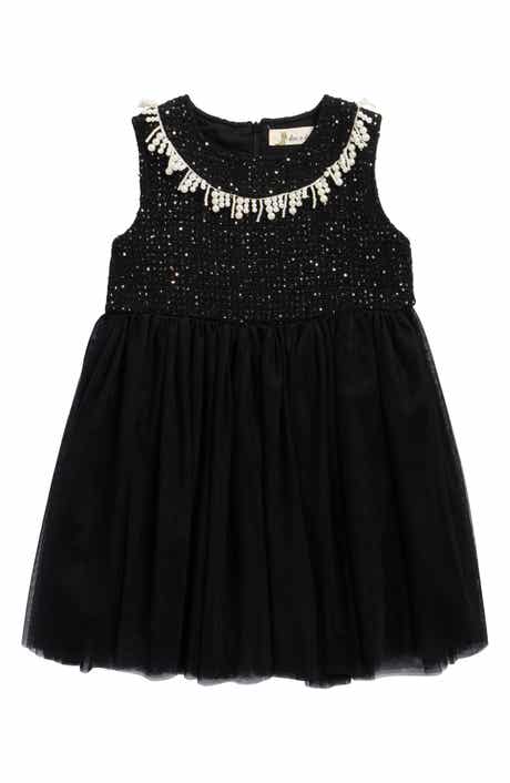 Doe A Dear Kids' Faux Pearl Trim Tweed Tulle Dress