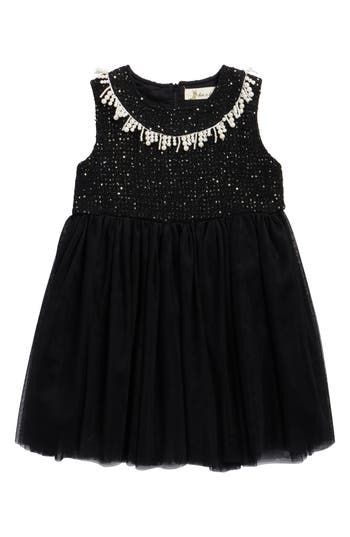 Doe A Dear Kids' Faux Pearl Trim Tweed Tulle Dress In Black