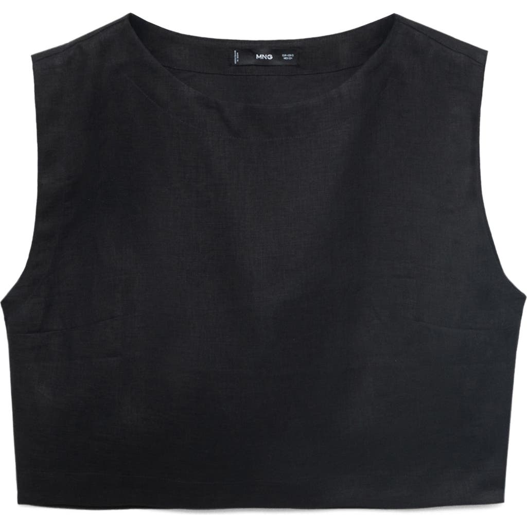 Mango Linen Crop Top In Black