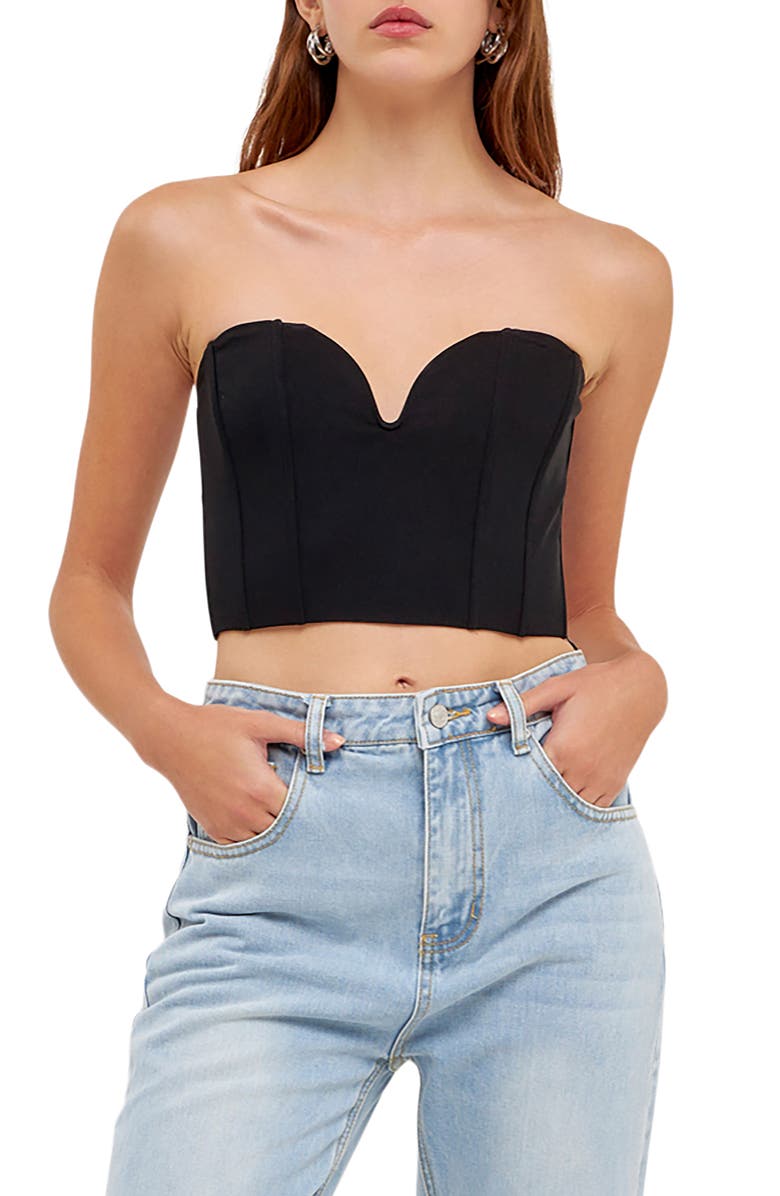 Grey Lab Corset Sweetheart Strapless Crop Top, Main, color, 