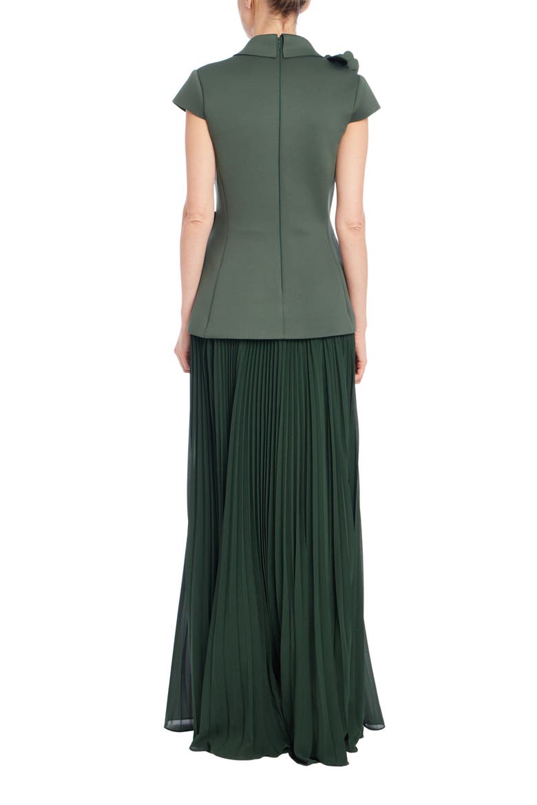 Rosette Scuba & Pleated Georgette Gown, Alternate, color, FOREST GREEN