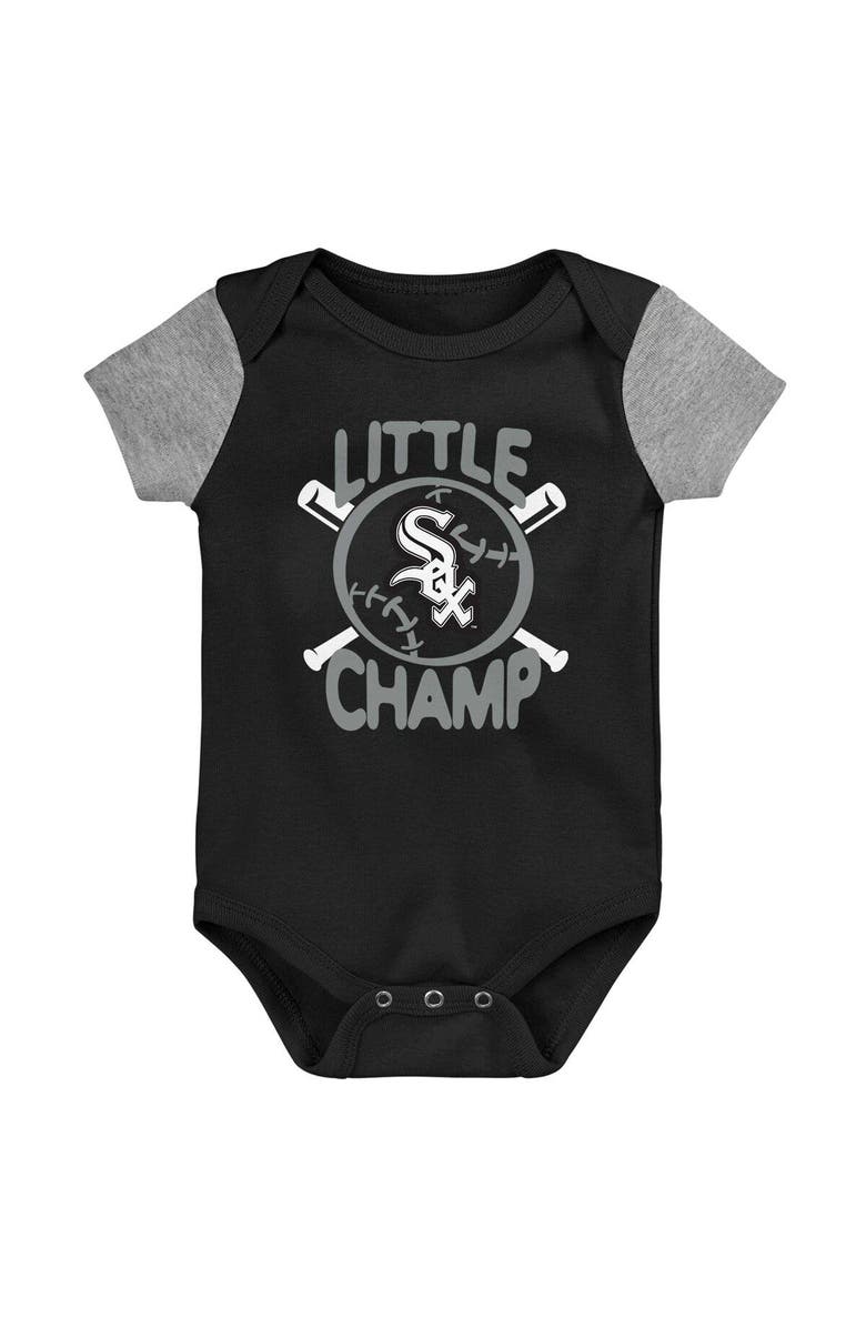 Outerstuff Newborn & Infant Black/Heather Gray Chicago White Sox Little Champ Three-Pack Bodysuit Bib & Booties Set, Alternate, color, Black