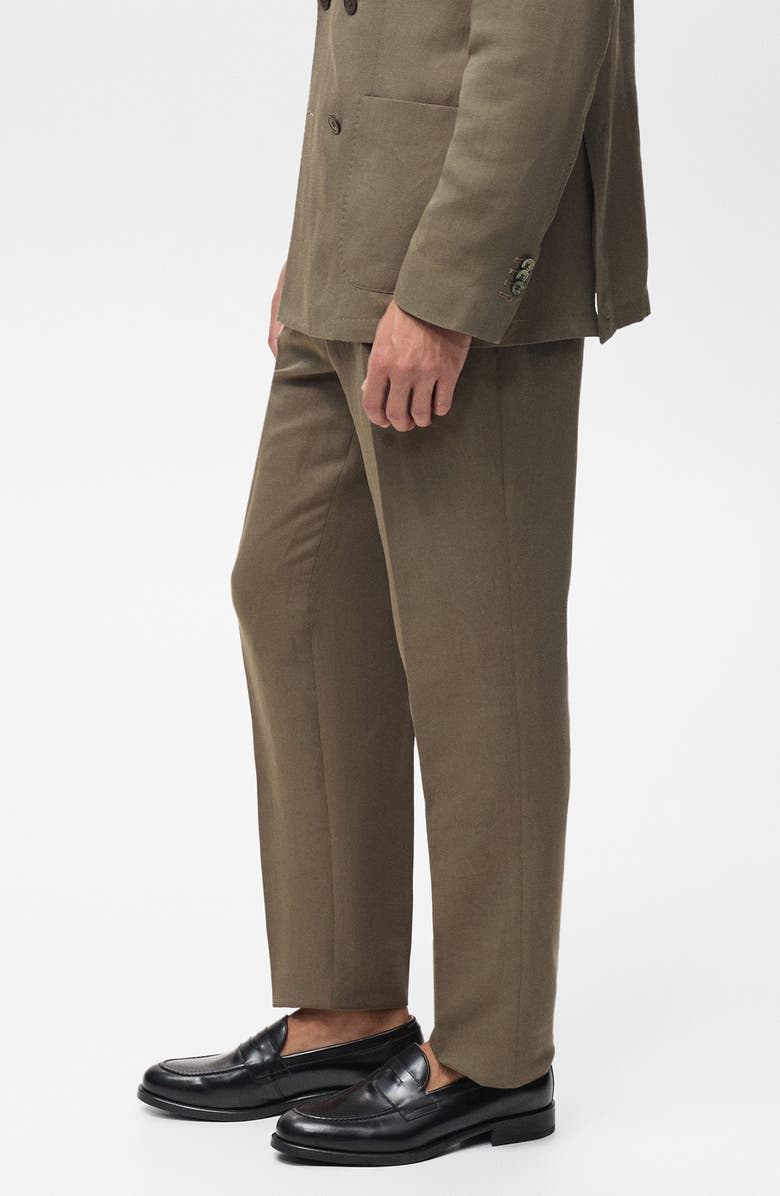 MANGO Slim Fit Pleat Linen Blend Dress Pants, Alternate, color, Mink Grey