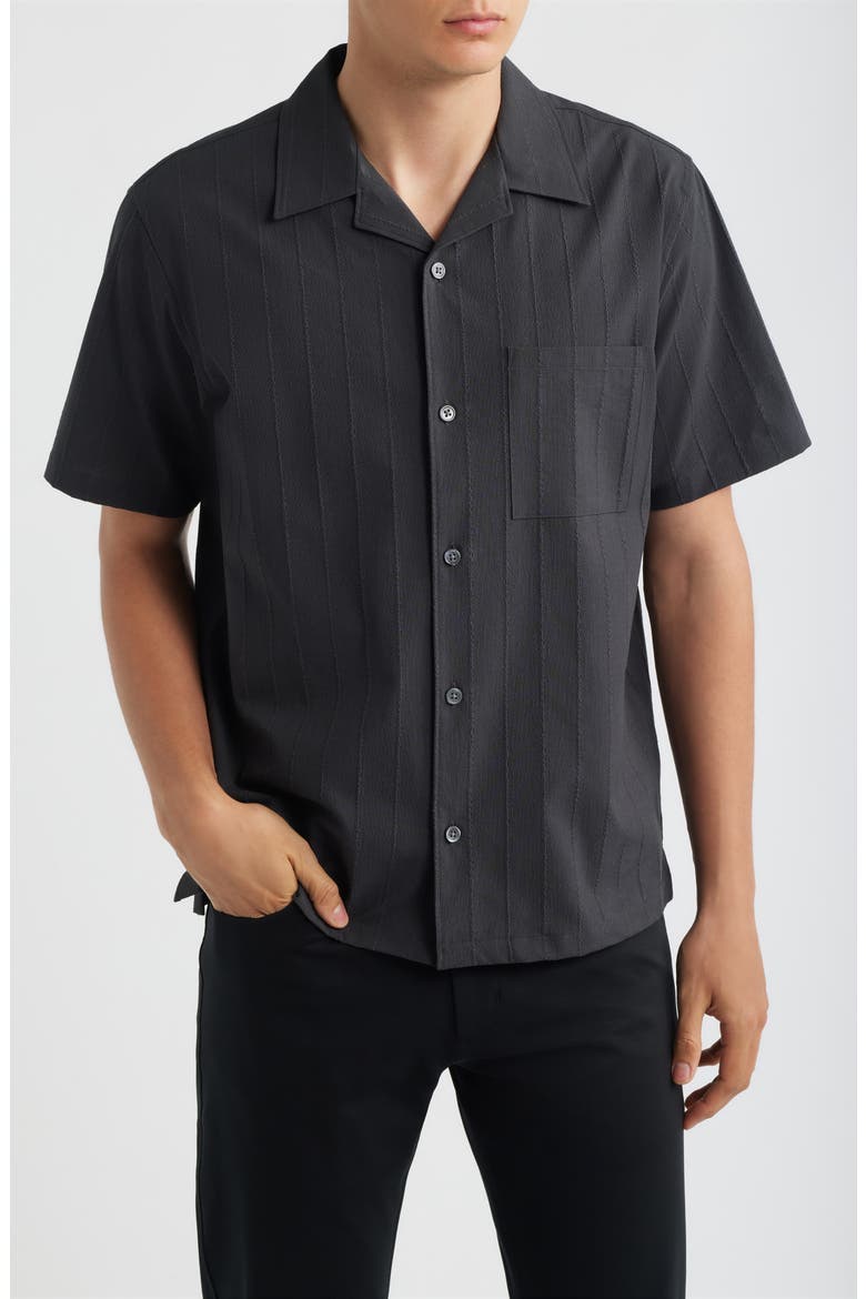 Stripe Camp Shirt, Main, color, BLACK/ PEWTER