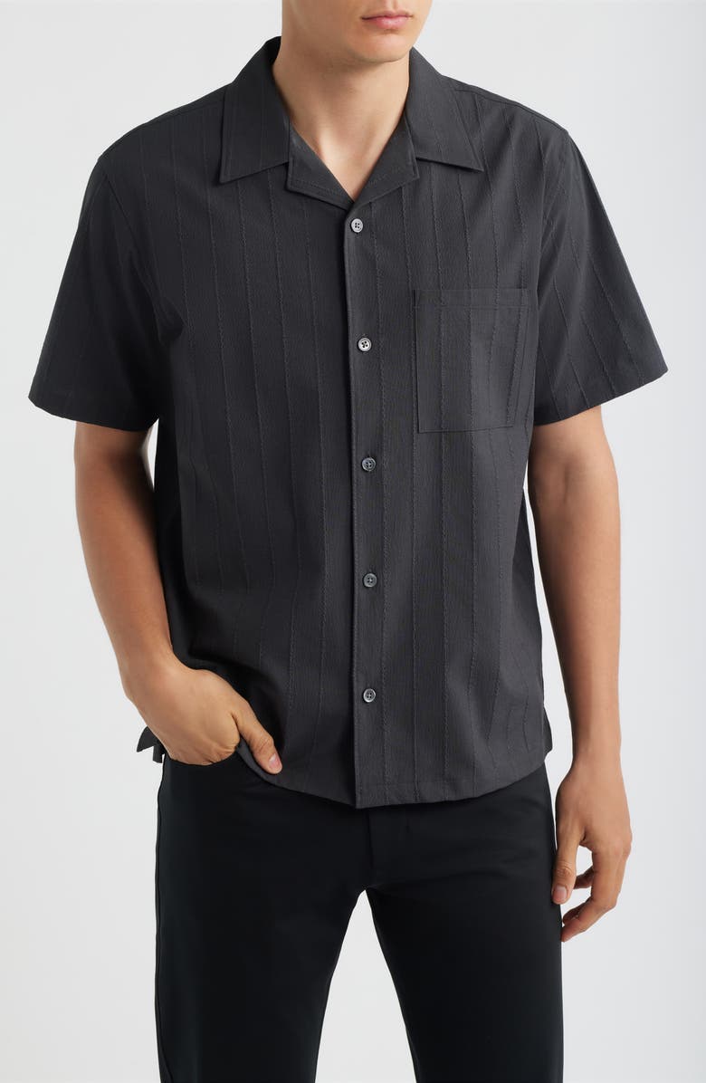 Theory Stripe Camp Shirt, Main, color, Black/ Pewter