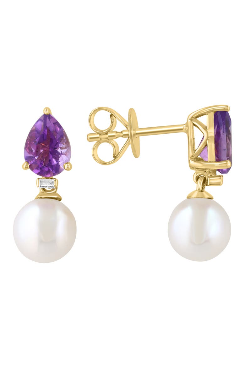 Gold Plated Amethyst, Diamond & Pearl Drop Earrings, Main, color, PURPLE