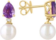 EFFY Gold Plated Amethyst, Diamond & Pearl Drop Earrings