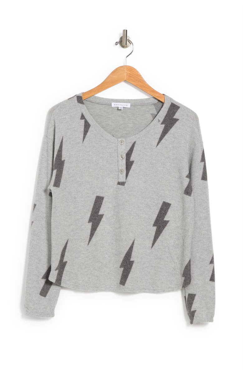 Socialite Printed Scoop Neck Henley T-Shirt, Alternate, color, 