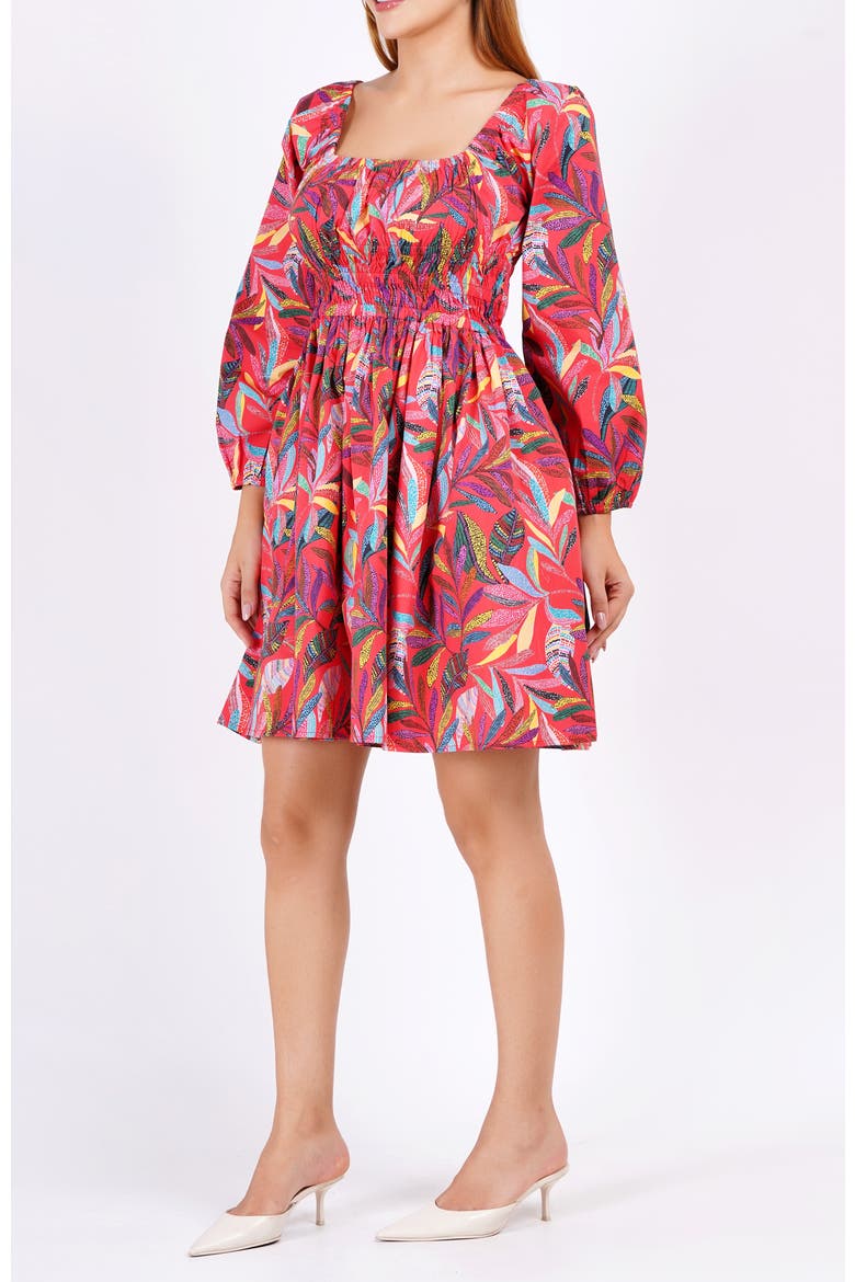 Genevieve Square Neck Mini Dress, Alternate, color, Palm Foliage Poppy Red