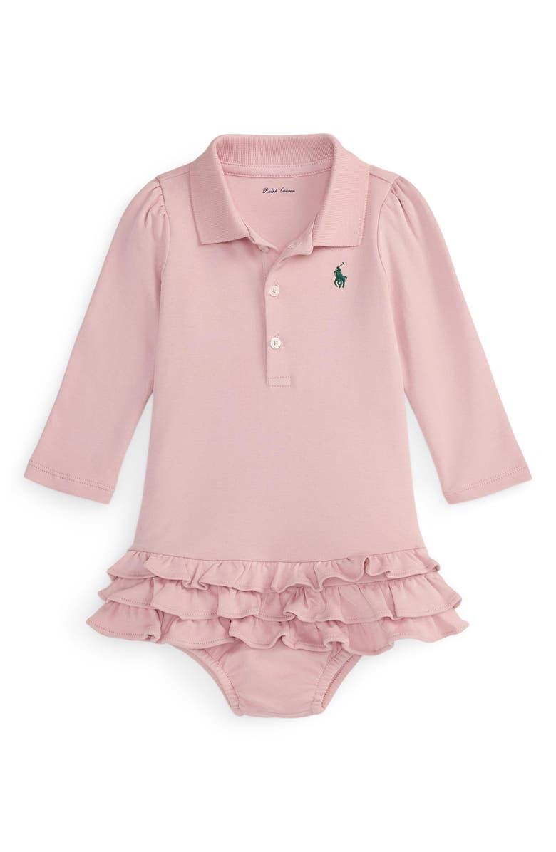 Ralph Lauren Long Sleeve Cotton Polo Dress & Bloomers Set, Main, color, Surfside Rose