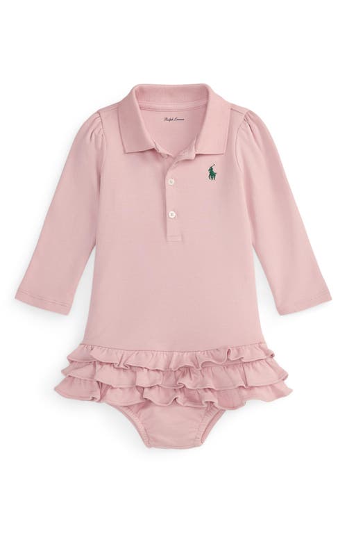 Ralph Lauren Long Sleeve Cotton Polo Dress & Bloomers Set In Pink