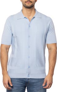 Spring + Mercer Textured Short Sleeve Button-Up Sweater