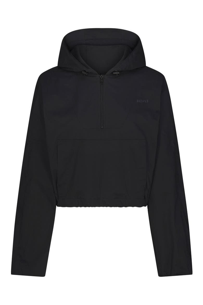 Woven Cotton Half Zip Hoodie, Alternate, color, ONYX