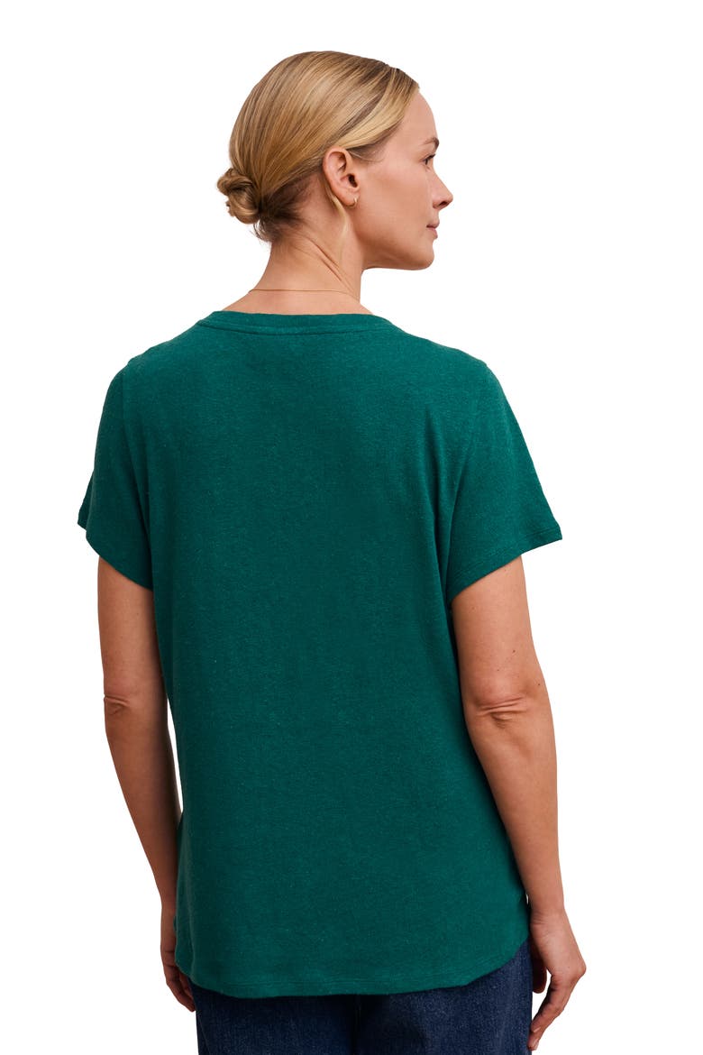 Relaxed V-Neck Linen Blend T-Shirt, Alternate, color, Teal