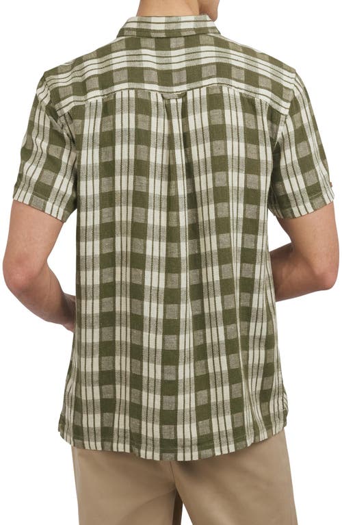 Ben Sherman Reworked Gingham Check Lyocell & Linen Camp Shirt In Olive