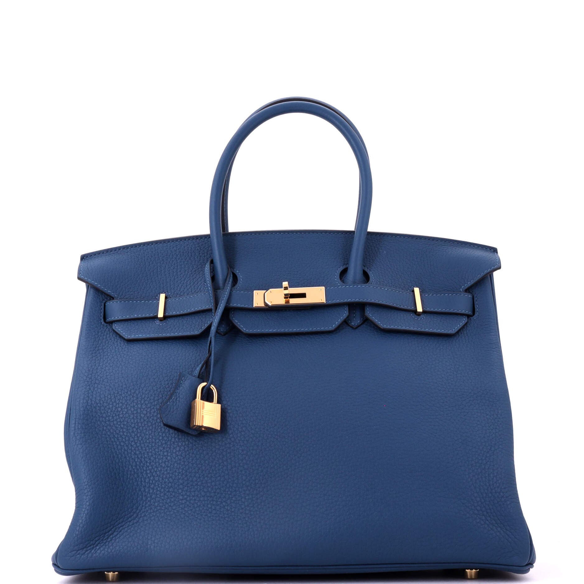 Pre-Owned Hermes Birkin Handbag Blue Clemence with Gold Hardware 35, Main, color, Deep Blue