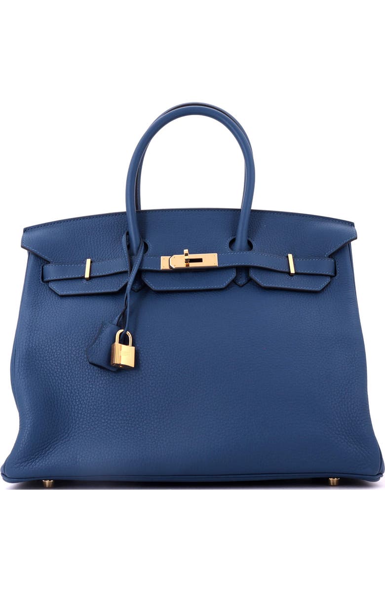 Pre-Owned Hermes Birkin Handbag Blue Clemence with Gold Hardware 35, Main, color, Deep Blue