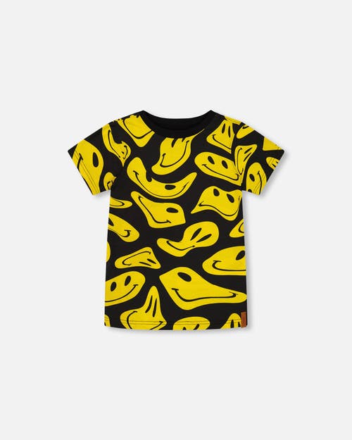 Deux Par Deux Little Boy's Printed Organic Cotton Tee Black And Yellow Smile In Black And Yellow Smile