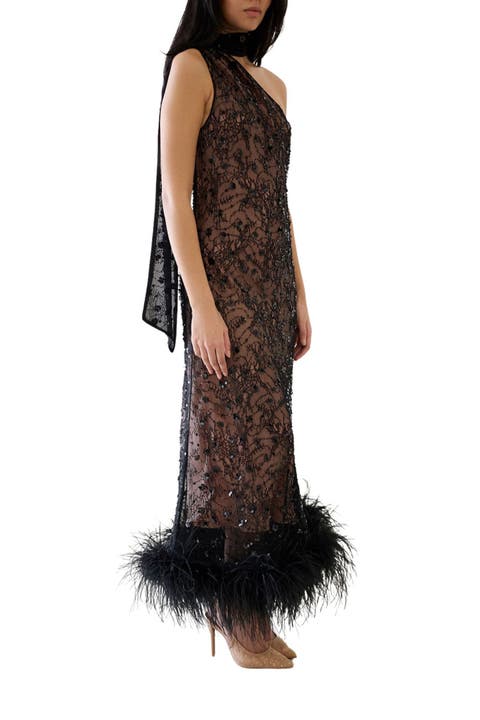 Liya Shadow Lace Feather Dress