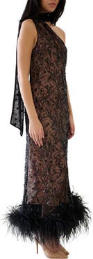 Vasiliki Liya Shadow Lace Feather Dress