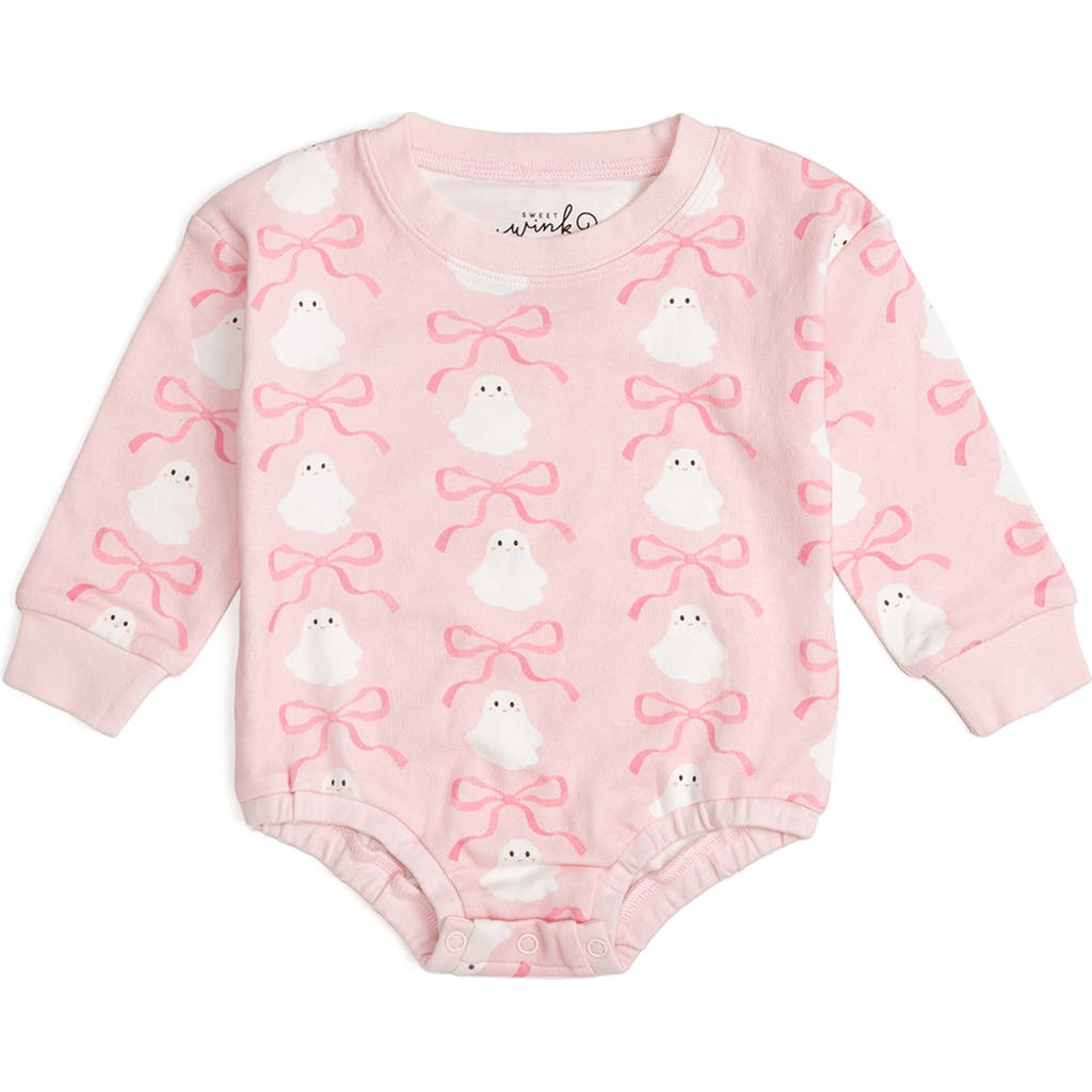 Sweet Wink Ghost Halloween Printed Long Sleeve Romper In Pink