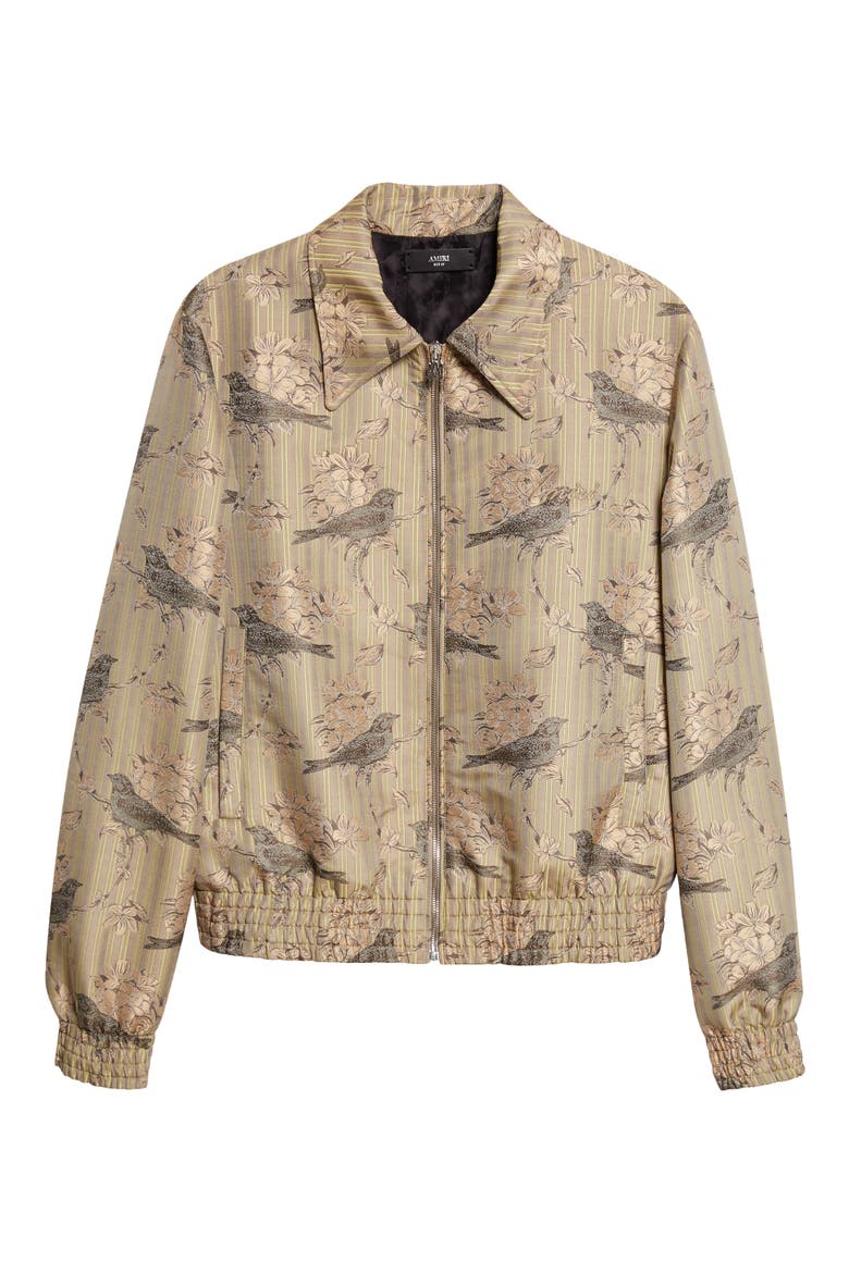 Striped Floral Print Blouson Zip Jacket, Alternate, color, FOREST ARCHIVED