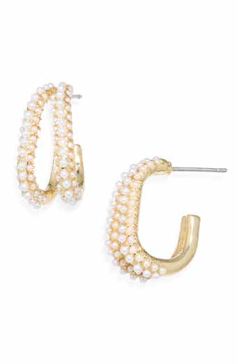 Cara Double Line Faux Pearl Hoop Earrings