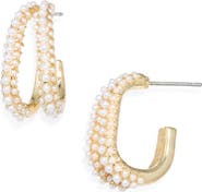 Cara Double Line Faux Pearl Hoop Earrings