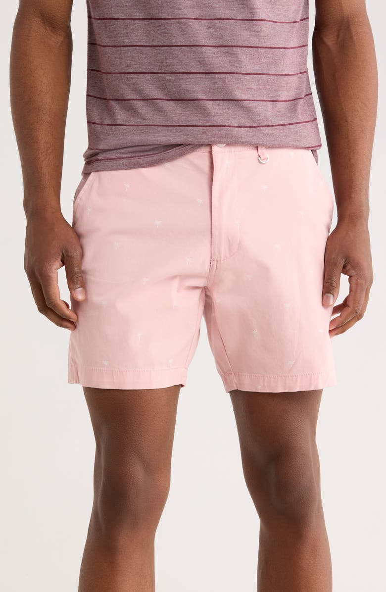 DENIM AND FLOWER Palm Trees Stretch Cotton Shorts, Main, color, Pink