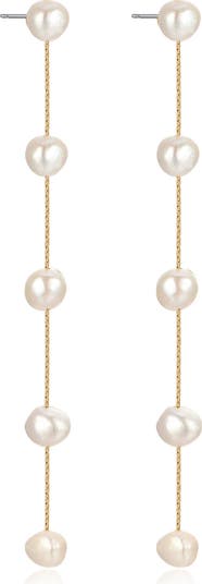 Dripping Freshwater Pearl Linear Drop Earrings