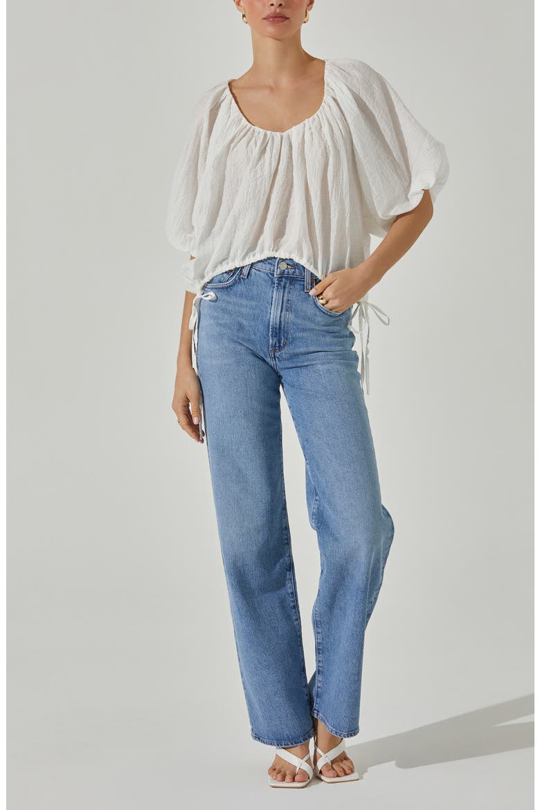Puff Sleeve Side Tie Top, Alternate, color, WHITE