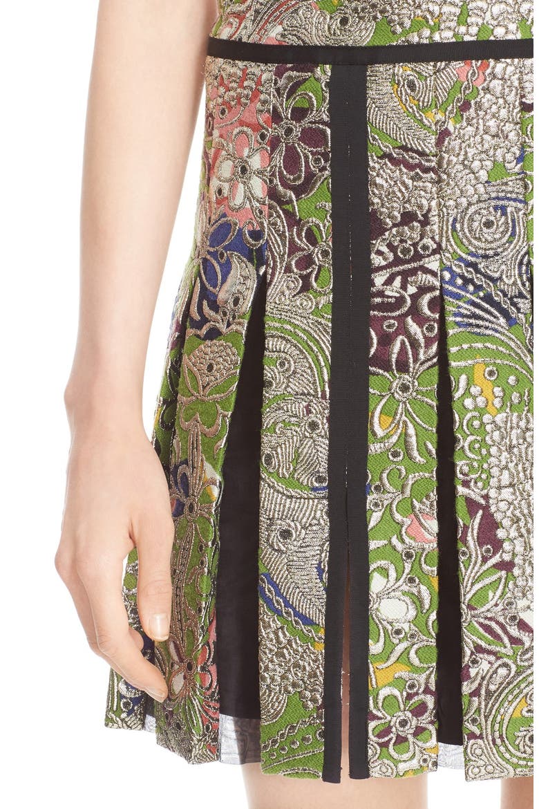 Metallic Paisley & Floral Jacquard Dress, Alternate, color, GREEN OXIDE