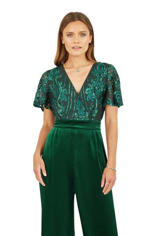 Yumi Wrap Sequin Embellished Velvet Jumpsuit In Green