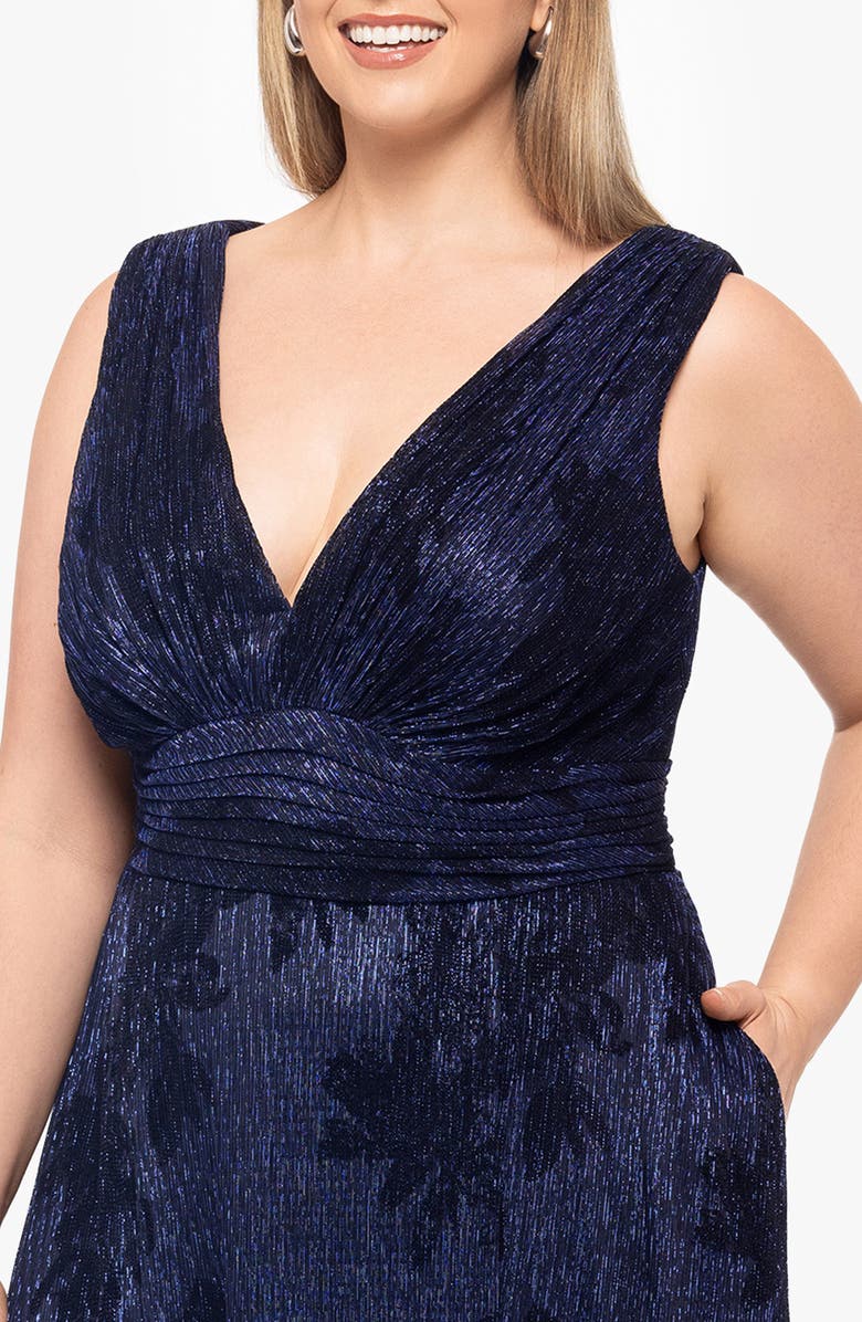 Betsy 
Adam Galaxy Floral Metallic Crinkle Gown, Alternate, color, 