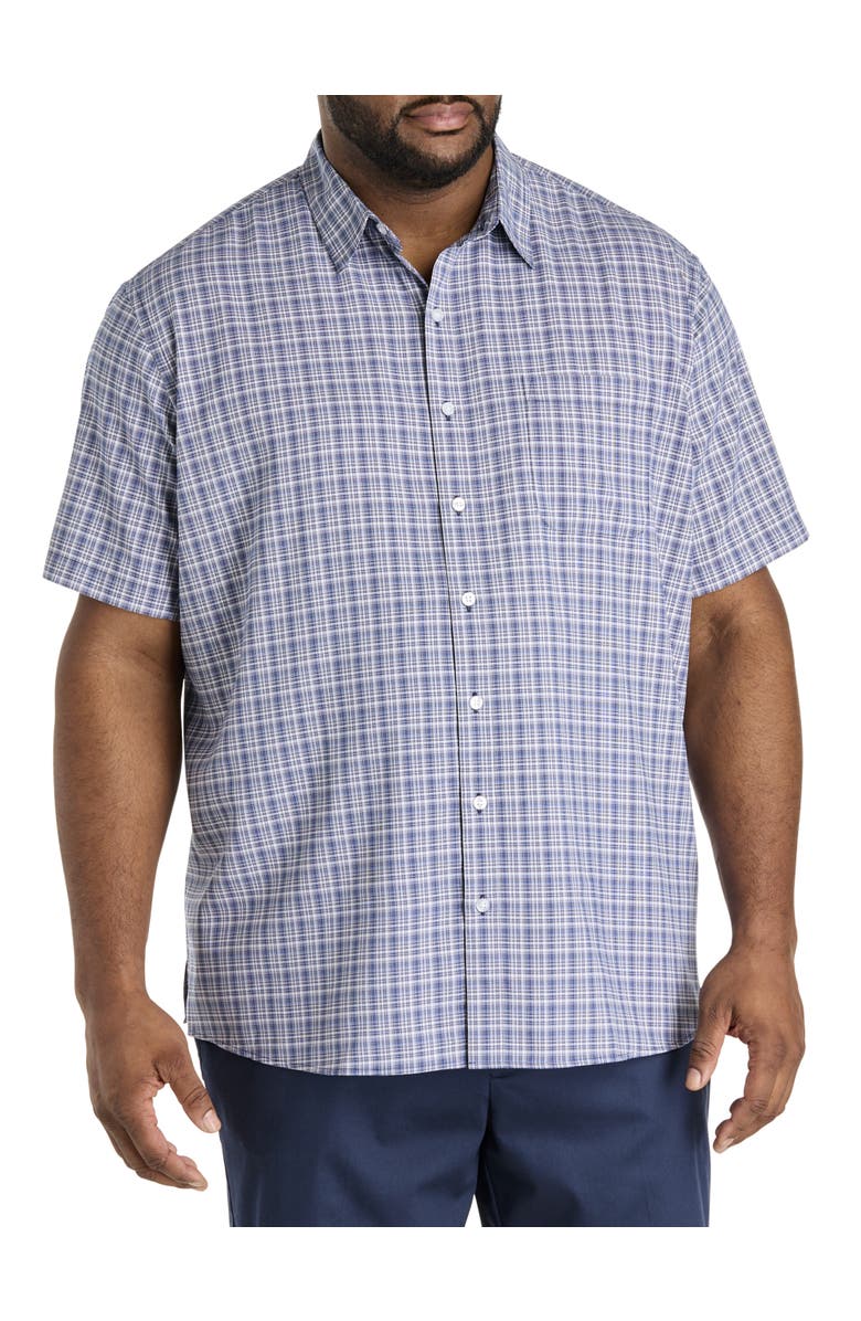 Synrgy by DXL Big & Tall Plaid Microfiber Sport Shirt, Main, color, Blue Multi