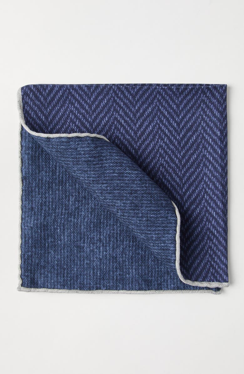 Brunello Cucinelli Chevron pocket square, Alternate, color, Navy Blue