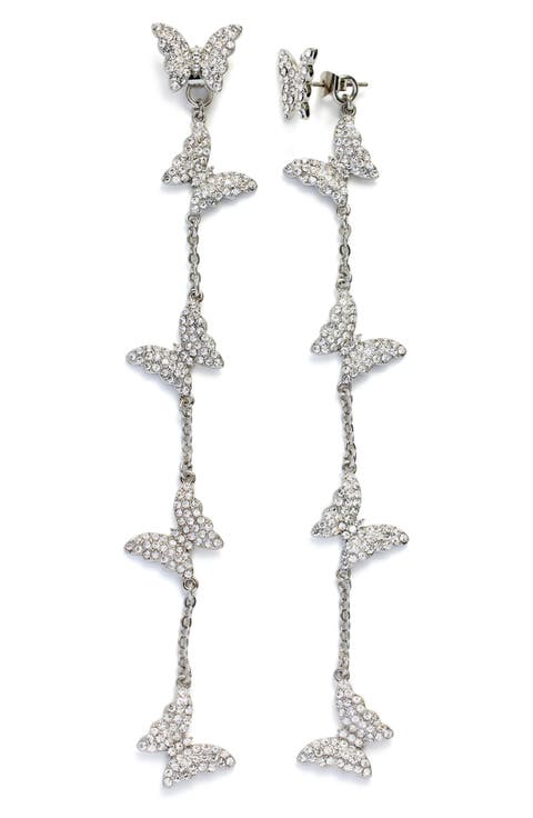 Pavé Crystal Butterfly Linear Drop Earrings