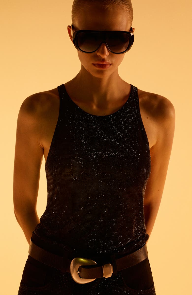 MANGO x Kaia Gerber Crystal Embellished Tank, Alternate, color, Black